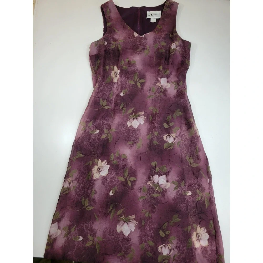 S.L. Fashions Purple Sz 12 Floral Jacket Dress 2 Piece Women Midi Chiffon Formal